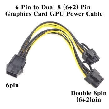 6-Pin to Dual 8-Pin (6+2) PCIe Splitter Graphics Video Card Cable GPU Power Hubs