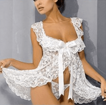 Adult Sexy Lingerie Lace Pajamas Set Plus Size See-through Nightdress Sleepwear