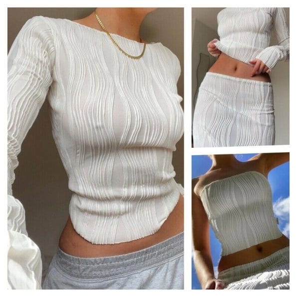 New Women's Casual Slim Long Sleeve/Tube T-shirt Tops Short Skirts Party Outfits