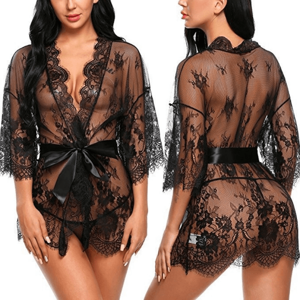 Sexy Women Ladies V-neck Mesh See-through Lace Dress Lingerie Pus Size Sleepwear