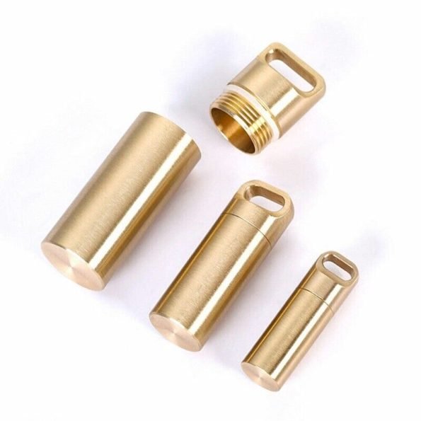 Waterproof Bottle Holder Brass Container Keychain Medicine Capsule Pill Box Case