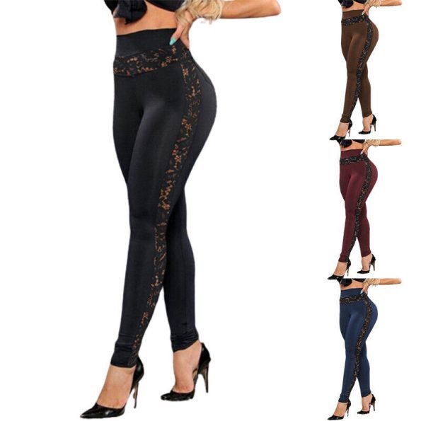 Women's Solid Lace Patchwork Leggings Tight Bottoming Pants Jegging Sweatpants